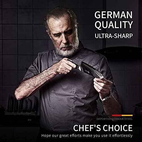 Mad Shark Ultra Sharp Chef Knife, faca profissional de 8 polegadas de Damasco Santoku, feita de aço inoxidável Super Damasco, faca de cozinha lâmina antiaderente com alça ergonômica, guarda de dedo e caixa de presente