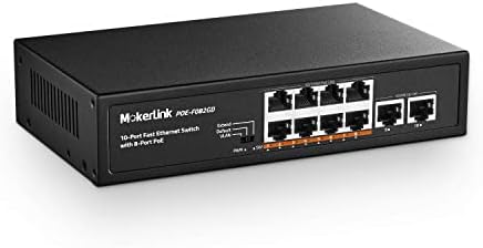 MOKERLINK 10 POE POE SWITCH COM 8 PORT POE+, 2 GIGABIT UPLINK, 96W 802.3AF/AT POE 100MBPS, Plughless Plug & Play Ethernet Switch