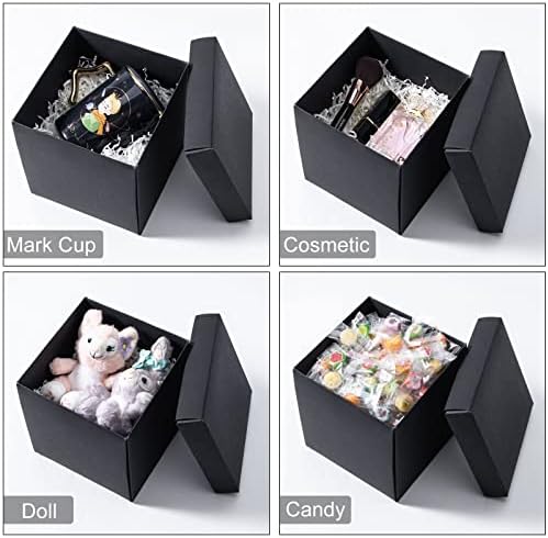 Dasofine 6 PCs Caixas de presente pretas com tampas, 6 '' × 6 ”× 6” Sturdy Kraft Paper Boxes Dobra Caixa de presente