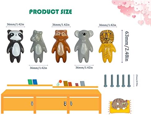 Yoohotoch 5 pcs lindos botões de cerâmica de animais com parafusos para berçário crianças garotas armários de cozinha