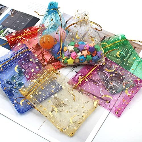 Danzix 120 Peças Lua Star Sacos de Candy, Bolsa de Presente de Bolsa de Bolsa de Chocolas Bolsa com cordão para Festa de Casamento