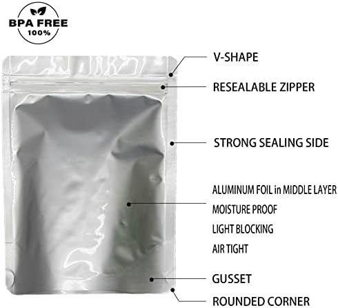 30 Sacos Mylar para armazenamento de alimentos com absorvedores de oxigênio 300cc, espessura de 5 mil, 7 x10, bolsas de zíper