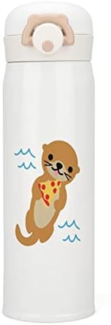 Lontra engraçada com garrafa de água de isolamento de pizza com tampa com tampa de aço inoxidável de aço inoxidável parede dupla de escritório
