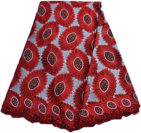 Tecido africano by the Yard Big pesado pesado tecido de renda africana cadarços de casamento com pedras 5 jardas de algodão bordado