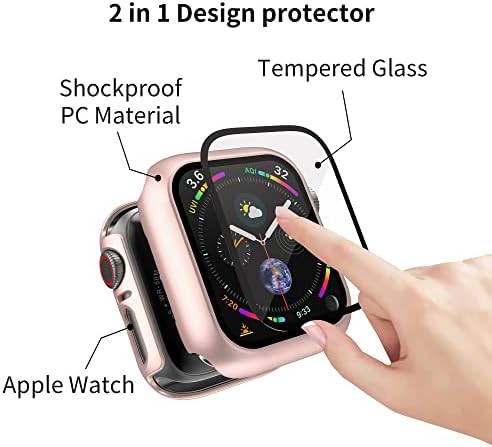[16 pacote] PKMH Hard PC Case com protetor de tela Compatível para Apple Watch Series 4/5/6/se 44mm, borda completa em toda a cobertura de estrutura anti-arranhão protetora para acessórios Iwatch Smartwatch