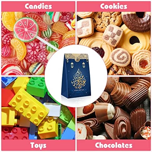AdxCo 24 peças Eid Mubarak Goodie Sacos de papel de doces com adesivos 4 estilos Eid Mubarak Party Favor Favor