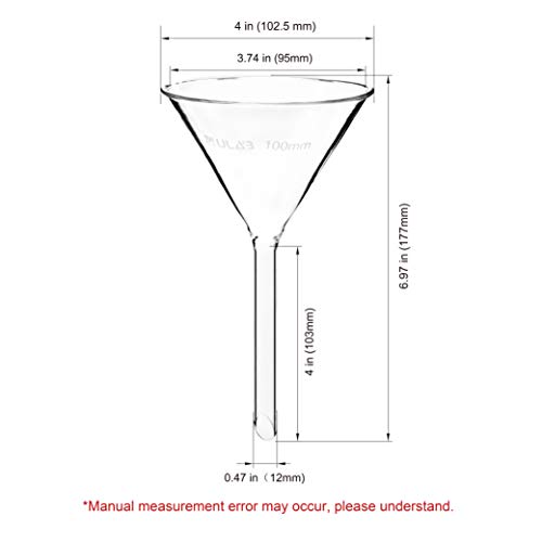 Ulab Scientific Glass Funil 100mm, diâmetro do caule 13 mm, 3,3 vidro de borossilicato, UGF1002