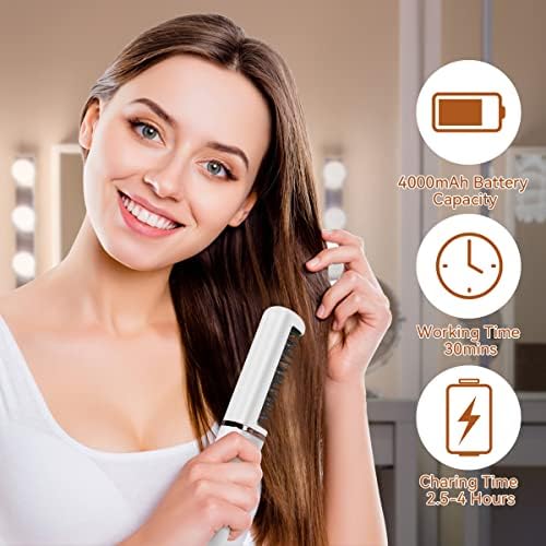 Escova de alisador de cabelo sem fio kkuyt, pente de alisador de cabelo aquecido portátil para mulheres meninas USB Recarregável para