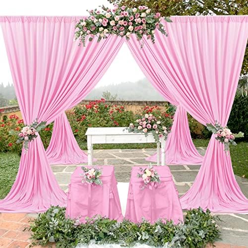 8 painéis cortina de cenário rosa para festas rugas de chá de bebê grátis cortanhas de cortinas de pano de fundo decoração de tecido para festa de aniversário de casamento de 40 pés x 10ft