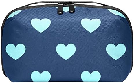 Organizador de eletrônicos, bolsa de higiene pessoal, organizador de carregador, organizador de cabo de viagem, Blue Love Heart Valentine Day Day Pattern