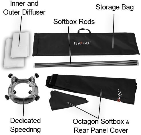 Fotodiox Pro 36 Softbox Octagon Plus grade para estroboscópio/flash de estúdio com difusor suave e speedring dedicado,