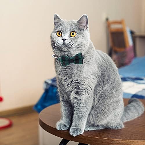 Colar de estimação de gravata borboleta de hacraho, 6 pcs de gato xadrez ajustável colarinho de gato de gato com arco e sino destacável