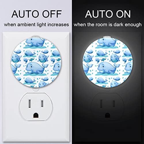 2 Pacote Plug-in Nightlight LED Night Light com Dusk-to-Dewn Sensor for Kids Room, Nursery, Kitchen, corredor Baleia azul-céu fofa