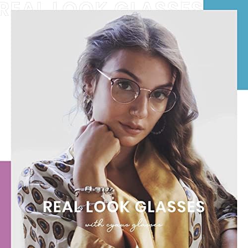 Cyxus 2-Pack Blue Blocking Glasses Women, Cateye redondo copos de prata de quadro de quadro, luz azul prejudicial entre 380 nm e