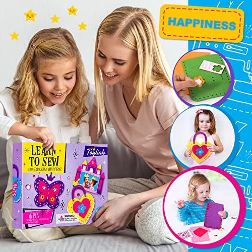 Toylink First Sewing Kit para crianças artesanato para crianças para meninas 4 idades 4 5 6 7 8 Aprenda a costurar bolsas de unicórnio