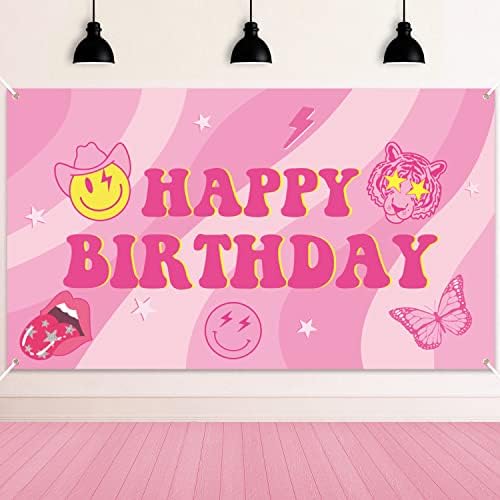 AellasnerValt Festa de aniversário Preppy Caso -pano de pano de rosa quente Sorrindo Banner Butterfly Banner Extra grande Y2K
