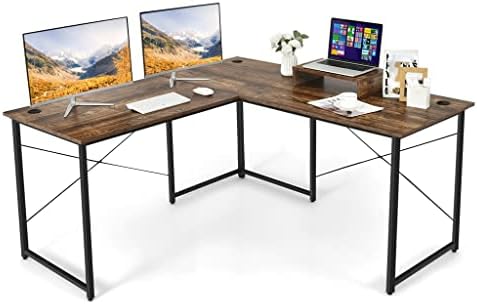 Zhuhw 95 polegadas l forma de forma reversível mesa de computador de 2 pessoas Stand de monitor removível de mesa longa