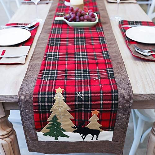 Sunreek Christmas Table Runner, 1,8m camadas duplas bandeira de mesa decorativa de buffalo bandeira de mesa, tanta de mesa tradicional de aparência para decoração de natal