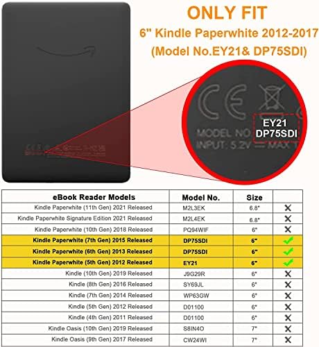 Tampa de TPU durável premium, com despertar/sono automático, apenas para 5 polegadas Kindle Paperwhite 5/6th/7th Gen 2012-2015 Liberações Case