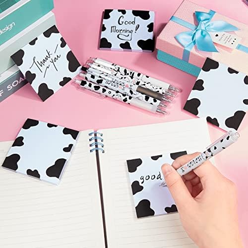12 peças canetas de vaca fofas com 6 pacotes auto adesivo Notas fofas de vaca notas 0,5 mm Canetas de gel retrátil post post