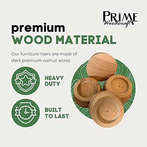 Prime Woodcraft Walnut Wood Furniture Risers - 1 polegada de altura, 4 risers, nogueira - Risers de cama premium para limpeza e conveniência - Risers de mesa, riser de sofá, riser de mesa para casa, escritório