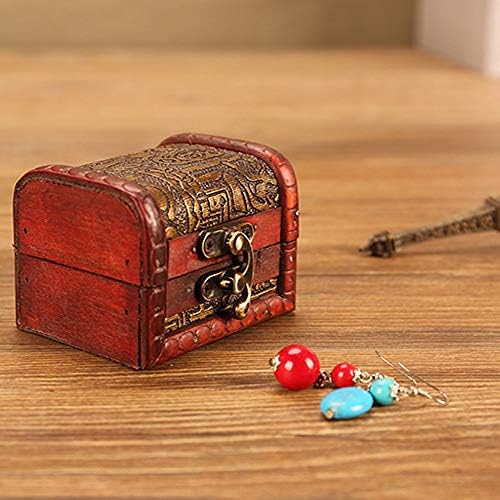 OBTANIM Caixas de jóias vintage vintage, 3 polegadas de armazenamento de madeira artesanal com caixa de presente do tesouro de trava de metal, conjunto de 2