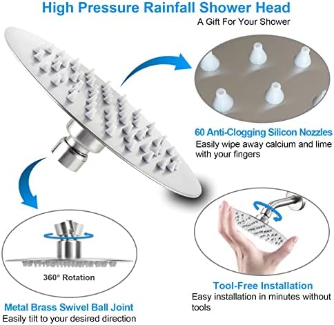 Aisinyi de alta pressão chuva de chuveiro, 6 polegadas de chuveiro com substituição ajustável perfeita, restritor removível, instalação fácil para o seu banheiro chuveiro