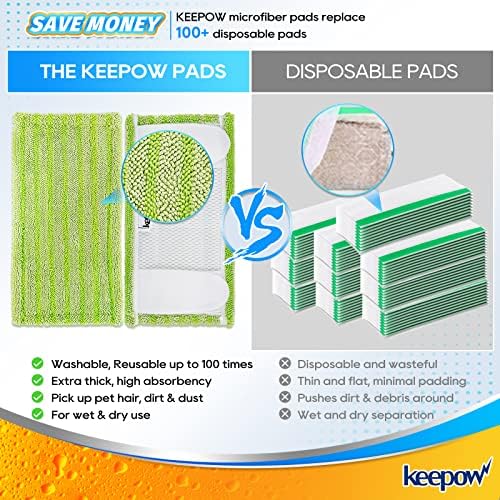 Pontos molhados reutilizáveis ​​de Keeptow compatíveis com esfregão de varredura, panos de varredura seca, lavatórios de microfibra