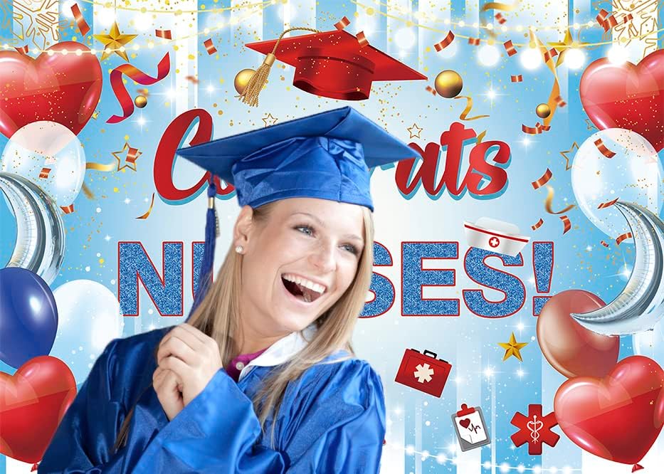 Parabéns enfermeira cenário de 7x5ft week week banner azul glitter de enfermagem fotografia fotografia de fundo aula de 2023 rn faculdade