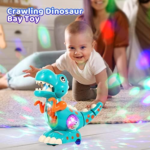 Brinquedos de dinossauros de dinossauros Petmundo por 3 anos, Tummy Time Toys com música e luzes LED coloridas Light Musical Light Up Baby Crawling Toys Gifts para crianças pequenas