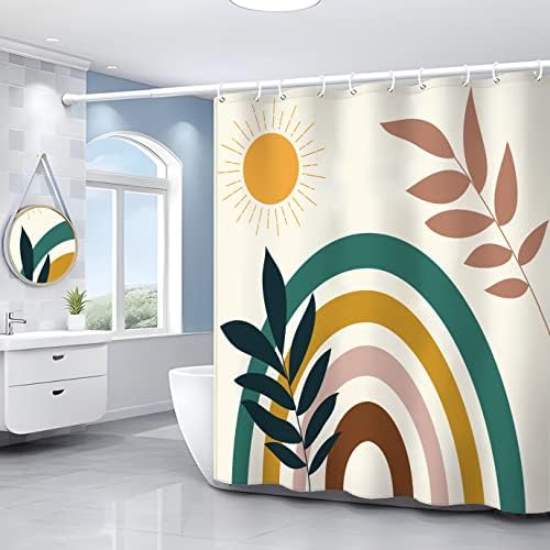 Geliebt Lynn Curtain Boho para decoração de banheiro, Curta do chuveiro de poliéster à prova d'água chique verde resumo com