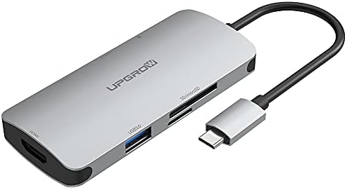 Upgrow USB C Hub 7-1 Adaptador multitor portátil com 4K HDMI, 3 portas USB 3.0, carregador de 100w PD, leitor de cartão TF/SD, Dock Type C Compatível com MacBook Pro/Air e mais laptops de porta C.