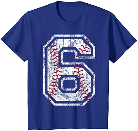 Camisa de beisebol número 6 T-shirt de 6º aniversário angustiado vintage