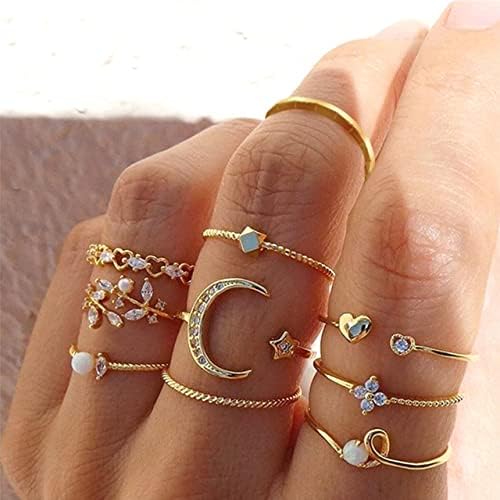 Harry e Henry Boho Anéis de empilhamento de ouro para mulheres anéis de articulações de ouro definidas Estrela estrela anéis de