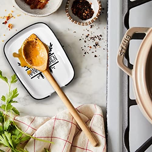 Pwhingn Spoon Fork Rest Happiness é um acessório de cozinha de cozinha resistente ao calor de cerâmica caseira, adequado para o anfitrião da festa, mesa de jantar, bancada de cozinha ou top e presente para o chef em casa
