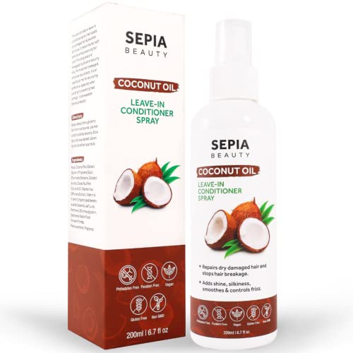 Sepia Beauty Leave in Hair Conditioner Spray - com óleo de coco, cabelos encaracolados seco, reparo pontas divididas - para todos os tipos de cabelo 200ml