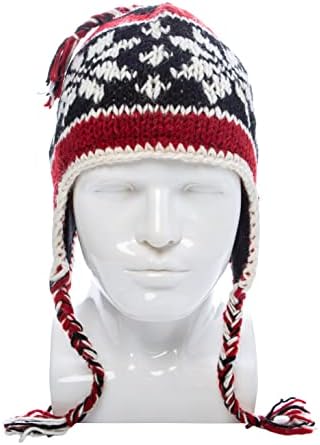 Mão tricô Sherpa Chapéu de lã com forro de lã de micro, abas de orelha, toque, gorro