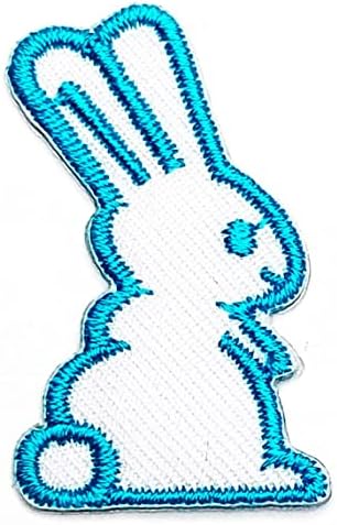 Kleenplus Mini White & Blue Rabbit Cartoon Patch Patch Bordoused Bunny Iron on Bistge Sew On Patch Roups Bordery Applique Sticker Fabric
