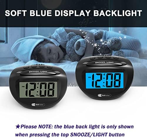 Zeithalter LCD Digital Clock Battery operava apenas pequena luz de fundo azul, volume de alarme ascendente, relógio básico