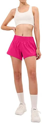 Shorts atléticos de cintura alta aurefin para mulheres, shorts de exercícios de tamanho feminino com revestimento e bolso