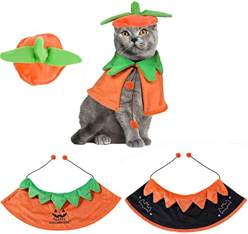 Adoggygo Halloween Dog Cat Trajes Dog Halloween Pumpkin Chak Hat Set