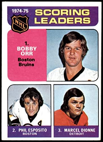 1975 Topps 210 líderes de pontuação Bobby Orr/Phil Esposito/Marcel Dionne Bruins/Red Wings VG/Ex Bruins/Red Wings