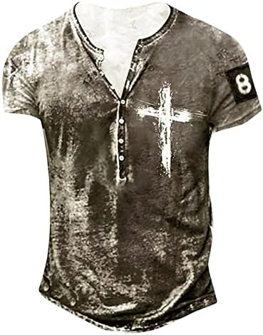 Homens confortáveis ​​camisetas Tops V Botão do pescoço 2023 Moda Casual Tees de verão impresso Blusa de manga curta Slim