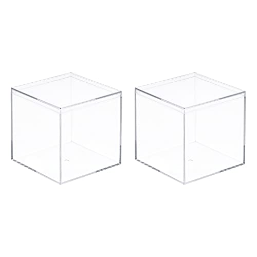 Meccanixity Caixa de armazenamento de plástico de plástico transparente Estação de exibição de cubo quadrado com tampa, 6,1x6.1x6.1cm Caixa de contêiner para itens pequenos, pacote de 2