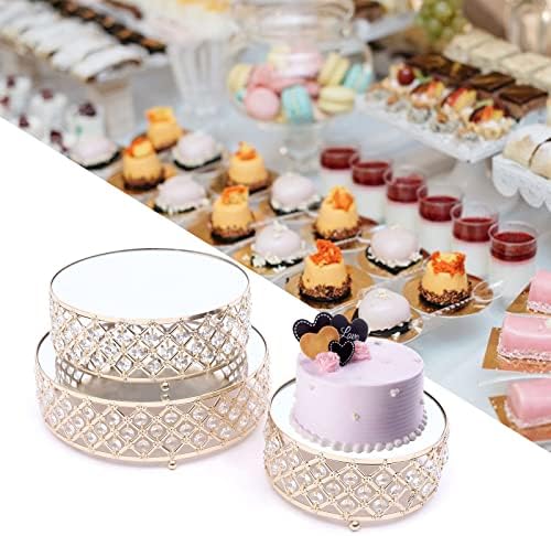 Fichiouy Round Mirror Crystal Bolo Stand Stand Cupcake Suport para exibição de sobremesa de casamento, placa de bolo de miçangas