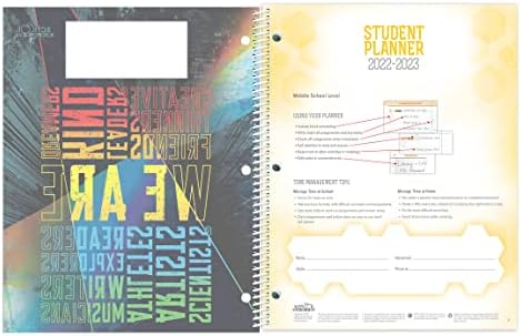 Dated Middle School Student Planner para 2022-23 Ano Acadêmico, marca de companheiro de escola, 8,5 x11 formato de matriz semanal