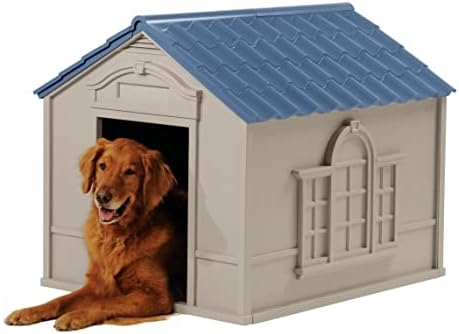 Shiss Deluxe Indoor & Outdoor Dog House para raças médias/grandes, bronzeado/azul