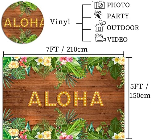 Flores de madeira de madeira tropical Aloha Party Backdrop 7x5ft Hawaiian Luau Fundo