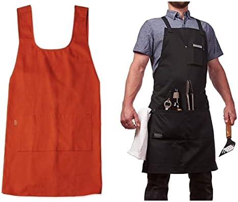Pacote de avental de algodão de bens duráveis ​​de hudson - avental clássico de chef profissional preto e smock de algodão de terracota