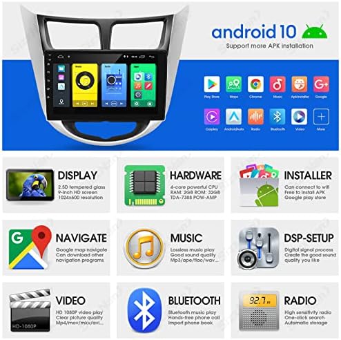 Sizxnanv Android 10 Touch Screen Compatível com CarPlay Android Auto, carro de navegação estéreo de rádio de carro Bluetooth